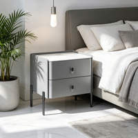 Table de chevet moderne en bois massif de qualité E1 à 2 tiroirs avec plateau en pierre peinte pour chambre à coucher et hôtel