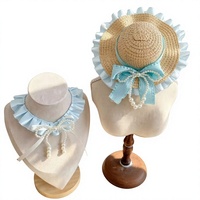 Chapeau de paille d'été de haute qualité pour animaux de compagnie avec dentelle, ensemble de bavoirs pour animaux de compagnie, accessoires de photographie pour chiens et chats