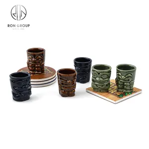 Wholesale Unique Designs Hawaii Porcelain Beer For Bar Tiki Mug Ceramic Mugs Irregular Cocktail Mug Set