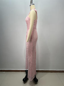 Grenzüberschreitendes Rosa Pailletten Sexy Schulterfreies Maxikleid mit Empire-Taille für Geburtstagsfeiern und Hochzeitszeremonien - Product Image 4