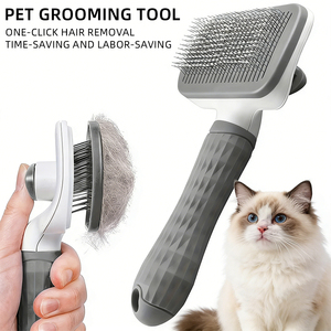 OEM One Click Self <b>Cleaning</b> Pet Slicker Brush Stainless Steel <b>Dog</b> Cat Grooming Dematting Comb Wholesale - Product Image 6