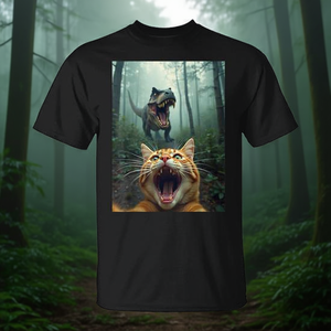 Maglietta con selfie di gatto e dinosauro T Rex, unisex, taglia adulta SMLXLXXL - Product Image 3