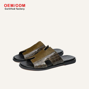 Premium Soft Waterproof Hair Hide Leather Slippers Animal Embossed Cow Leather H Strap Men's Sandals Resort Summer Luxury - Product Image 1