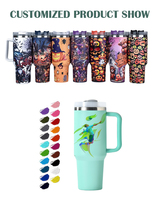 Gobelet personnalisé de 40 oz tasse à café isolée sous vide en acier inoxydable à double paroi de 40 oz tasses de voiture de voyage avec poignée couvercle en paille