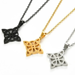 Collar con Colgante de Nudo Trineo Celta Irlandés de Acero Inoxidable, Nudo de Bruja, Ankh, Cruz Plateada, Dorada y Negra, Joyería Amuleto - Product Image 1