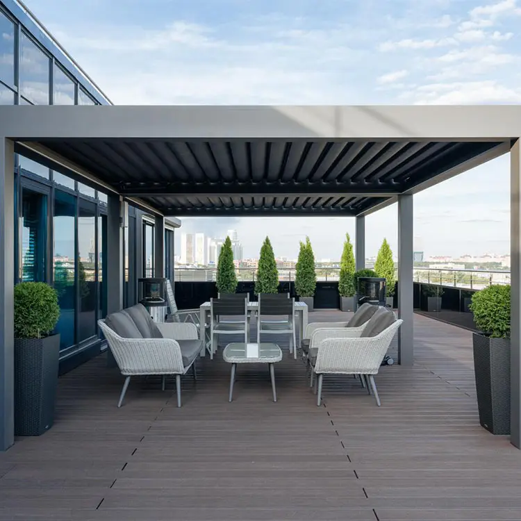 Lemon taman gazebo kerai pergola dapat ditarik atap bermotor bioclisatic aluminium eksterior louvered pergola kit rumah