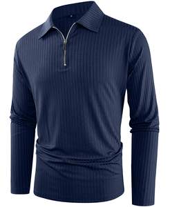 <span class=keywords><strong>POLO</strong></span> sportif à manches longues et fermeture éclair pour hommes, classique, tissu tricoté élastique ultra-mince, service OEM, <span class=keywords><strong>POLO</strong></span> tricoté pour hommes - Product Image 4