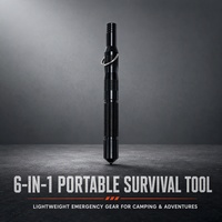 Outil compact portable de survie en plein air, brise-vitre et sifflet, outil multifonction de survie 6 en 1, noir