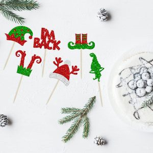 Décorations de cupcakes de Noël, pics à cupcakes scintillants « <span class=keywords><strong>Je</strong></span> suis de retour », pieds de sorcière, jambes d'elfe, pour anniversaires d'enfants et Noël - Product Image 3