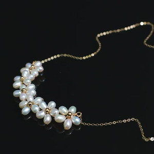 Women's 14K Gold Filled Freshwater Pearl pendant Necklace, Artisan Handmade Tiny Daisy Pearl Clusters With <b>Extender</b> <b>Chain</b> - Product Image 1