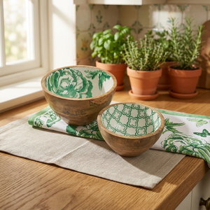 Bols en bois faits à la main avec un motif floral vert, style chinois traditionnel, bol de service pour la nourriture, idéal pour offrir en cadeau - Product Image 4