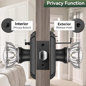 Calzibeno <b>Crystal</b> Door <b>Knob</b> Matte Black Rosette Traditional Design Easy Installation Interior Door Handle - Product Image 3