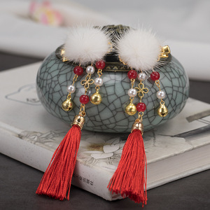 Lindas pinzas para el cabello con borlas de visón para accesorios de tocados infantiles Hanfu, estilo Han, estilo retro chino - Product Image 1