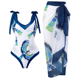 도매 폴리 에스터 원피스 여성 여름 디자이너 비치 수영 착용 스커트 원피스 수영복 세트