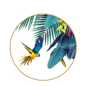 จานและจานสินค้าใหม่หรูหราแบบนอร์ดิกลายป่าเขตร้อนพร้อมด้วยพิมพ์ขอบทองอุปกรณ์ครัวทรงกลม - Product Image 6