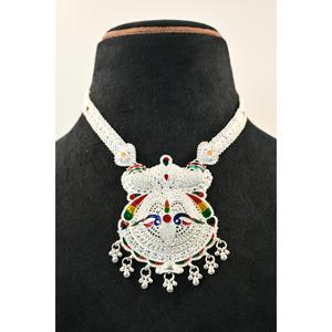 Ethnic Plaster Rani Haar Luxury Geometric Bezel Setting <b>Choker</b> Necklace <b>Silver</b> Manish Jewellers - Product Image 5