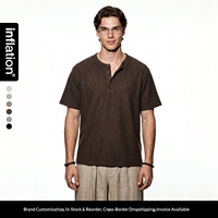 Vêtements pour hommes Jiezhan |   T-shirt en coton à col Henry style Old Money, manches courtes, nouvelle collection Printemps/Été 2026, style décontracté et ample