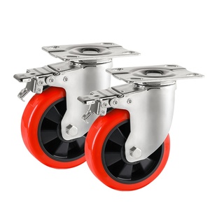 Direkt ab Werk: Rote 3-Zoll-Schwenkrollen mit Doppelbremse, PU-Lenkrolle für mittelschwere Lasten (120-200 kg) für Transportwagen - Product Image 2