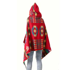 wholesale 100% acrylic Ethnic style hooded sunscreen cape shawl bohemian thick hooded shawl summer shawls lady poncho with hat