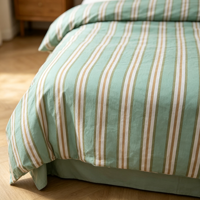 Parure de lit classique à rayures verticales, motif menthe et crème café, durable et lavable, 4 pièces, style simple