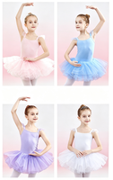 Justaucorps de danse avec bretelles à volants, tutu à 3 couches de tulle, tenue de danse pour ballerine, costume de scène pour filles