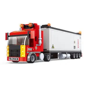 शहर कंटेनर बड़ा रिग ट्रेलर ट्रक इमारत ब्लॉकों सेट निर्माण अर्ध ट्रक के लिए अच्छी तरह से विस्तृत यथार्थवादी ईंटों खिलौना वयस्क