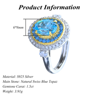 Bague en argent sterling 925 plaqué rhodium et or, sertie d'un topaze bleu suisse naturel taille ovale, pour femme, idéale pour le quotidien, vente en gros usine