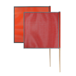 FMCSA 393.87 Approved 18 X 18 Inch PVC Mesh <b>Safety</b> Flag with Wooden Dowel ANSI Reflective Webbing for <b>Roadway</b> Jersey Mesh Style - Product Image 1