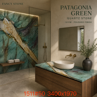 Dalle de pierre en quartzite vert Patagonia FANCY STONE, 1,8 cm, finition polie, pour plans de travail de cuisine, murs de salle de bain et projets de meubles.