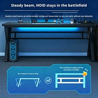 Bureau de jeu ergonomique incurvé noir en gros avec structure en X et éclairage LED intégré