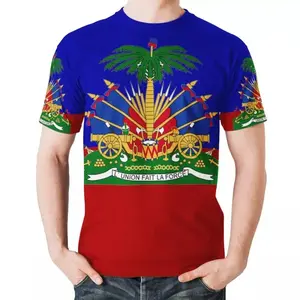 Hn Hot Sale Haiti Vlag Kleding Custom Logo Full Print Design T-Shirt Met Haiti Nationale Vlag