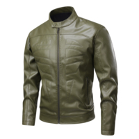 Veste en similicuir PU pour homme, coupe ajustée, coupe-vent, col montant à bouton-pression, style motard, avec motif gaufré effet armure
