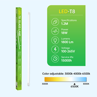 Luz LED T8 de Tubo de Vidrio de 18W, 1.2M, 1800LM, CCT Ajustable de 3000K-6500K, 100-265V, 15000H de Larga Duración