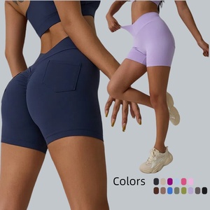 V pantaloncini da Yoga traspiranti <span class=keywords><strong>pantaloni</strong></span> Casual pantaloncini da motociclista con vita a vita a vita aderente alla pesca Leggings da Yoga con tasche morbide da donna - Product Image 1