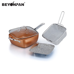 Nhôm Không Dính Đồng Vuông Sâu <span class=keywords><strong>Pan</strong></span> <span class=keywords><strong>Set</strong></span> Với Fry Basket & Steamer, Đa Chức Năng Nấu Ăn - Product Image 1