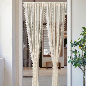 Cortina de Voile de Encaje Blanco y Amarillo con Anillas, Cortinas Transparentes para Ventana de Sala de Estar - Product Image 2
