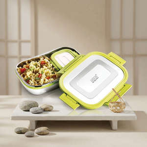 Lonchera de Acero Inoxidable Hermética a Prueba de Fugas con 2 Compartimentos, Contenedor de Alimentos Rectangular Tipo Bento para Oficina y Escuela - Product Image 5