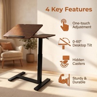 Table de lit mobile pliable en bois massif avec texture bois, base en C à levage pneumatique, idéale pour chambre, dortoir, bureau à domicile, bloc médical