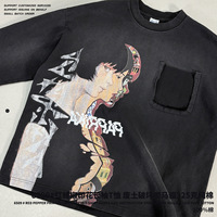 T-shirt Homme Manches Longues en Coton Lourd 100% Personnalisé OEM Usine de Gros, Imprimé Effet Usé Post-Apocalyptique pour l'Automne