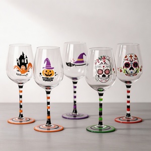 Juego de Copas de Vino Pintadas a Mano para <span class=keywords><strong>Halloween</strong></span>, Copas de Cristal con Tallos Rayados para Fiestas y Bares, Venta al por Mayor, Cristal sin Plomo - Product Image 1