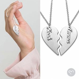 Personalizzato Cuore Spezzato Collana Coppie Dei Monili di per la Fidanzata Fidanzato-Inciso Paio Pendente - Product Image 2