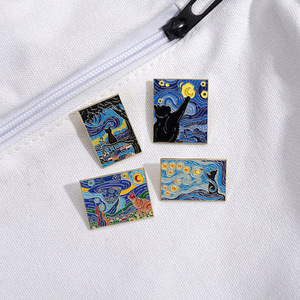 Mignon créatif huile personnalisable métal artisanat Van Gogh chat noir en vrac papillon émail doux épinglettes - Product Image 1