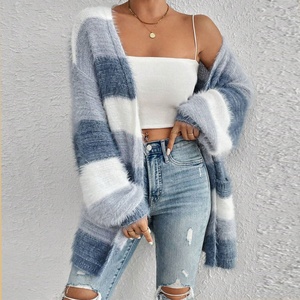 <span class=keywords><strong>Cardigan</strong></span> lavorato a maglia a righe stile casual da donna, maglione ampio a maniche lunghe in finta pelliccia di visone - Product Image 1