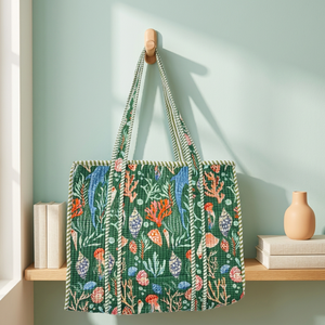 Sacs fourre-tout matelassés multifonctionnels en coton imprimé au bloc, grande capacité, style campagne française, pour voyage, nourriture, bijoux - Product Image 3