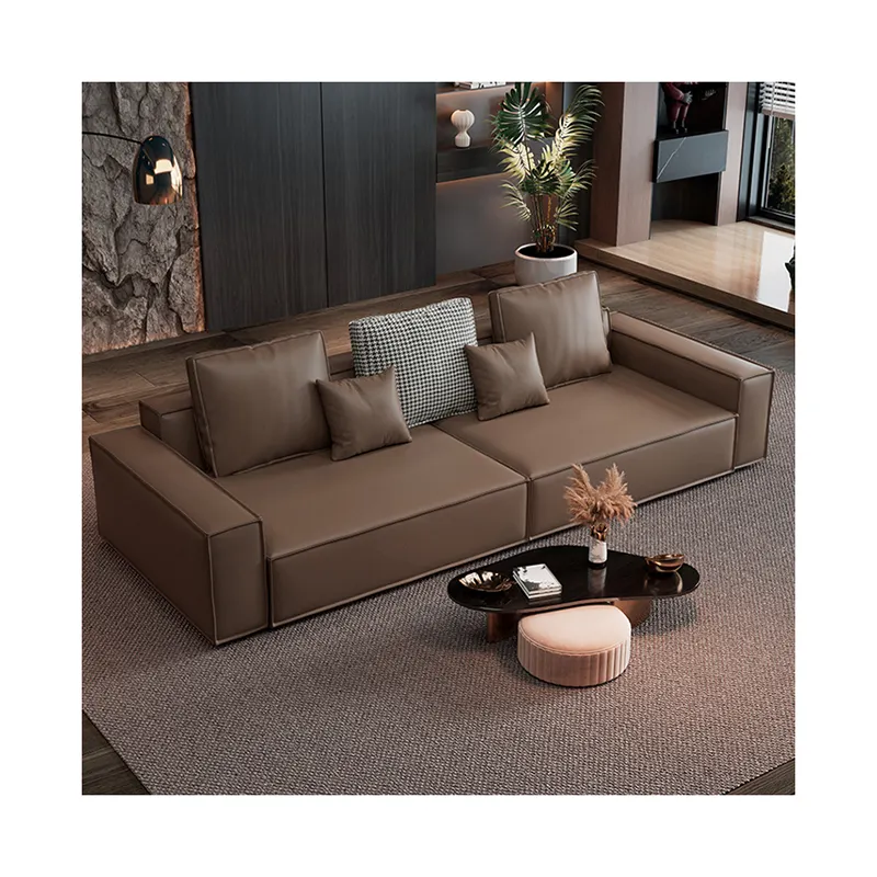 Hot Selling Style Tofu Blocks Genuine Leather Sofa Cream Style Simple Light Luxury Small Unit Modern Living Room Sofas