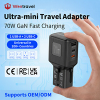 Wontravel 1 USB-A 2 USB-C Adaptor Universal 70W Mini untuk Perjalanan Global
