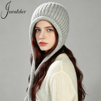 Jxwatcher Bonnet en laine tricoté avec cordon de serrage, style tressé et roulé, chaud et confortable, protection des oreilles, logo personnalisé, bonnet d'hiver pour femme