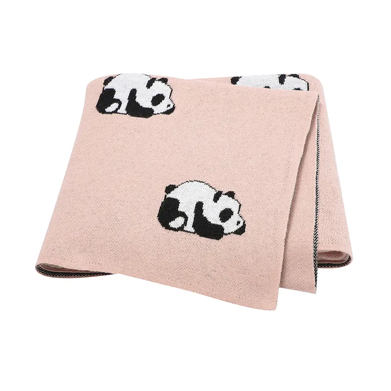 mimixiong Wholesale Knitted Gauge blanket Cute Panda Animal Patterns Swaddling Knitted Cotton Throw Baby shower gift blanket