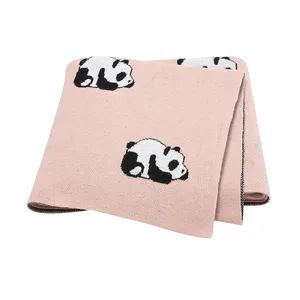 米米雄批发针织毯可爱熊猫动物图案襁褓针织棉扔婴儿淋浴礼品毯