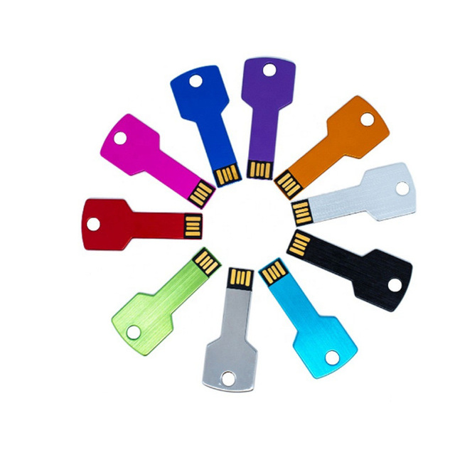 Custom Waterproof Metal Key Shape USB Pen Drives 2.0 8GB 16GB 32GB 64GB Key Flash Memory USB Device External Data Stick for Gift